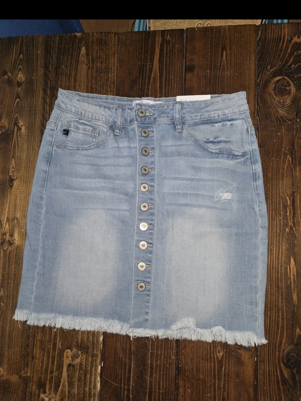 Light Blue Kancan Denim Button-Front Skirt